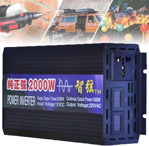 2000W 3000W 4000W Wechselrichter Reiner Sinus Spannungswandler 12V 24V 48V 60V auf 110V 220V 230V Inverter Pure Sine Wave Power Inverter Konverter mit Steckdosen für LKW Camping (Color : 2000W, Size von XINGSHANG