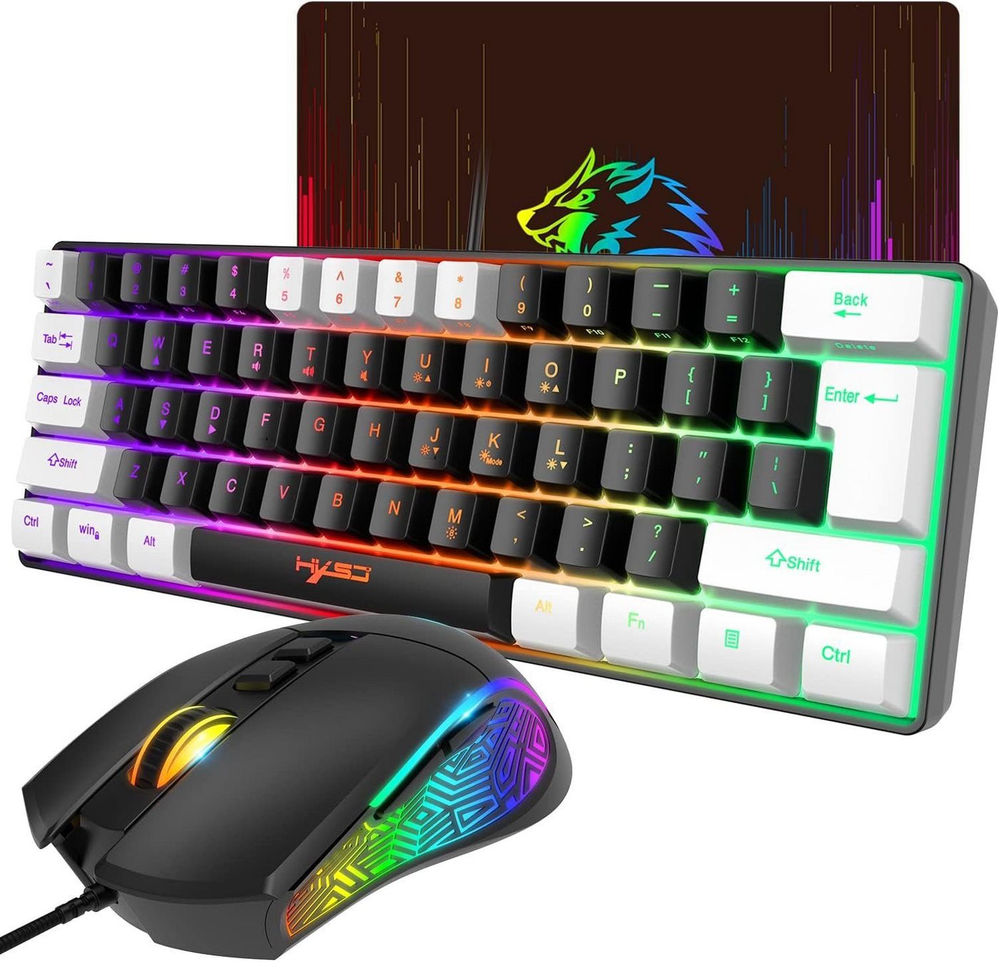 XINMENG Wired Gaming 3600 DPI, Panda-Serie Farbe, Tastatur- und Maus-Set, mit 61 Tasten RGB Backlit Gaming-Tastatur, Mauspad, 7 Farbatmungslicht von XINMENG