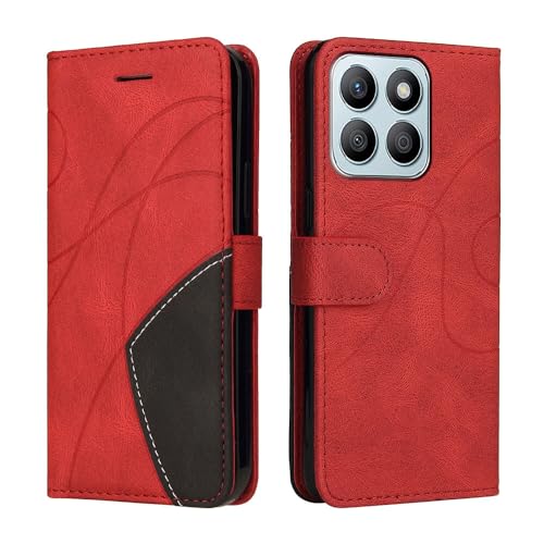 XINNI Handyhülle für Honor X8C Hülle, PU/TPU Retro Klappetui Stoßfeste Schutzhülle Flip Magnetisch Telefonhülle, Rot von XINNI