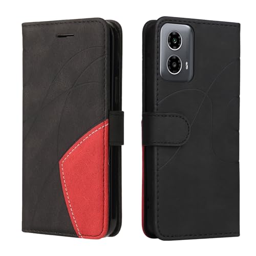 XINNI Handyhülle für Motorola Moto G34 Hülle, PU/TPU Retro Klappetui Stoßfeste Schutzhülle Flip Magnetisch Telefonhülle, Schwarz von XINNI