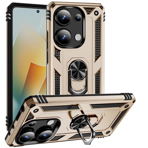 XINNI Hülle für Xiaomi Redmi Note 13 Pro 4G Handyhülle, Militär Hybride PC + TPU 2-in-1 Rüstung Schützende Rückseite Abdeckung mit Halterung, Gold von XINNI