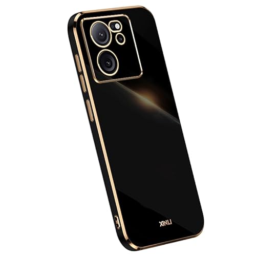 XINYEXIN Handyhülle für Xiaomi 13T / Xiaomi 13T Pro Hülle aus Silikon, Goldener Rand Design Ultra Dünn Weiches TPU Stoßfeste Schutzhülle Silicone Case Cover - Schwarz von XINYEXIN