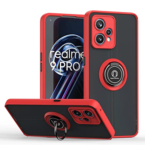 XINYEXIN Hülle für Realme 9 Pro/Realme 9 5G, Anti-Scratch Stoßfest Handyhülle mit Ringständer, Durchscheinend PC Back + Soft TPU Bumper Case Cover - Rot von XINYEXIN