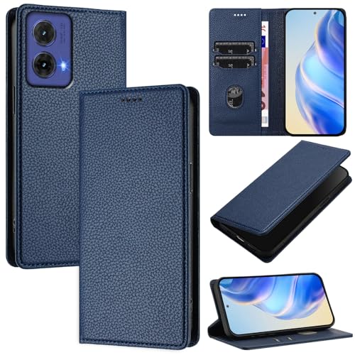 XINYEXIN Leder Hülle für Motorola Moto G85, PU Lederhülle Klapphülle mit Kartenfach Tasche Ständer Magnet Folio Handy Schutzhülle - Dunkelblau von XINYEXIN