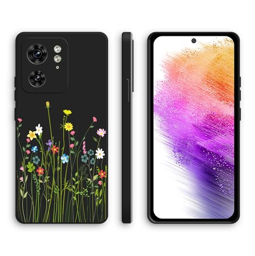 XINYEXIN Silikon Hülle für Motorola Edge 40 mit Süßes Muster Ultra Dünn Gerade Kante Weiches Silikon Handyhülle Stoßfest Schutzhülle - Flowers, Black von XINYEXIN