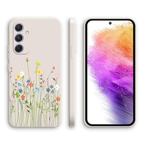 XINYEXIN Silikon Hülle für Samsung Galaxy A55 5G mit Süßes Muster Ultra Dünn Gerade Kante Weiches Silikon Handyhülle Stoßfest Schutzhülle - Flowers, White von XINYEXIN