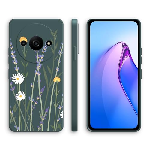 XINYEXIN Silikon Hülle für Xiaomi Redmi A3 mit Süßes Muster Ultra Dünn Gerade Kante Weiches Silikon Handyhülle Stoßfest Schutzhülle - Lavender, Green von XINYEXIN