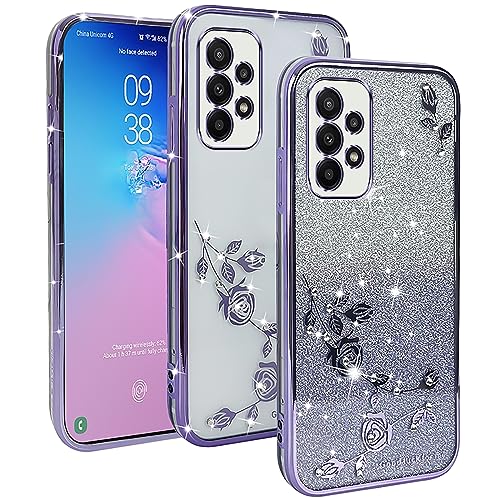 XINYEXIN Transparent Glitzer Hülle für Samsung Galaxy A23 5G/4G, Bling Glitter Handyhülle Ultradünn Stoßfest, Niedliche Glitzernde Schutzhülle für Frauen Mädchen - Lila von XINYEXIN