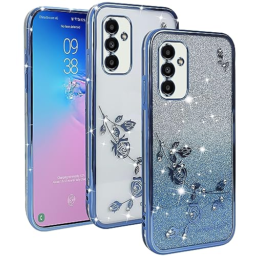 XINYEXIN Transparent Glitzer Hülle für Samsung Galaxy A24 4G, Bling Glitter Handyhülle Ultradünn Stoßfest, Niedliche Glitzernde Schutzhülle für Frauen Mädchen - Blau von XINYEXIN