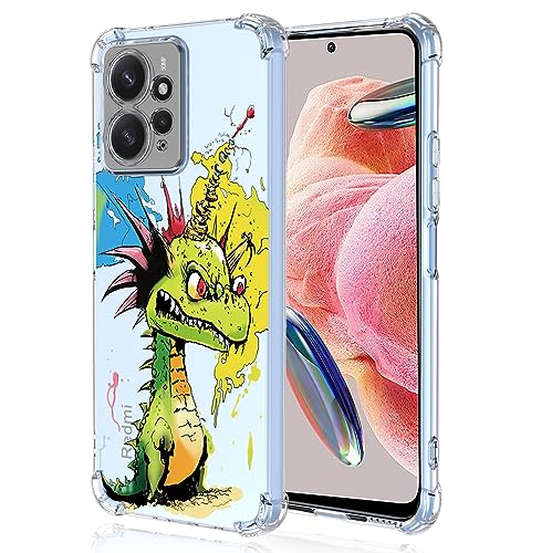 XINYEXIN Transparente Hülle für Xiaomi Redmi Note 12 4G, Bunte Coole Kunst Graffiti Serie Süßes Muster, Ultra Dünn Stoßfest TPU Klare Handy Schutzhülle - Dinosaur von XINYEXIN