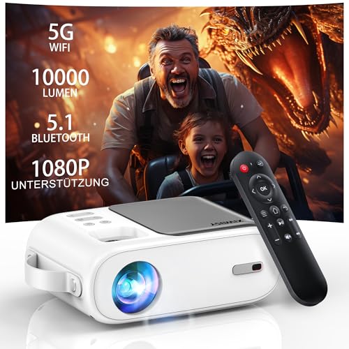 Beamer, XIWBSY 10000 Lumen Mini Beamer 1080P Unterstützt, 5G WiFi LED Heimkino Portable Beamer Klein, Beamer Bluetooth Kompatibel mit TV Stick/X-Box/DVD/Laptop/Smartphone/Android/HDMI/USB von XIWBSY