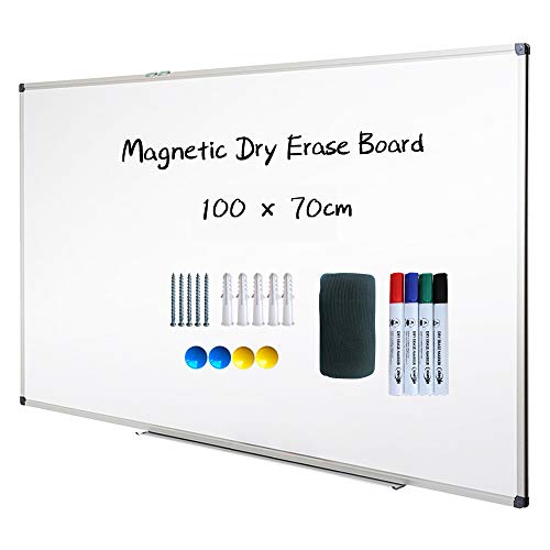 XIWODE Whiteboard, magnetisch, trocken abwischbar, Wandmontage, 100 x 70 cm, leichtes weißes Whiteboard, abwischbar, silberfarbener Aluminiumrahmen mit lackierter Stahloberfläche von XIWODE