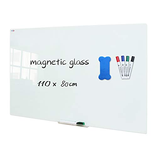 XIWODE Whiteboard Glass, 90 x 60cm, Wall Mounted Tempered Glass Dry Erase board, Frameless, White Frosted Surface von XIWODE