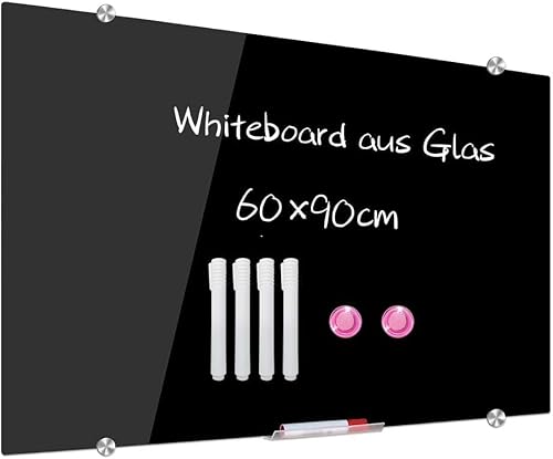 XIWODE Whiteboard Glass, 90 x 60cm, Wall Mounted Tempered Glass Dry Erase board, Frameless, White Frosted Surface von XIWODE