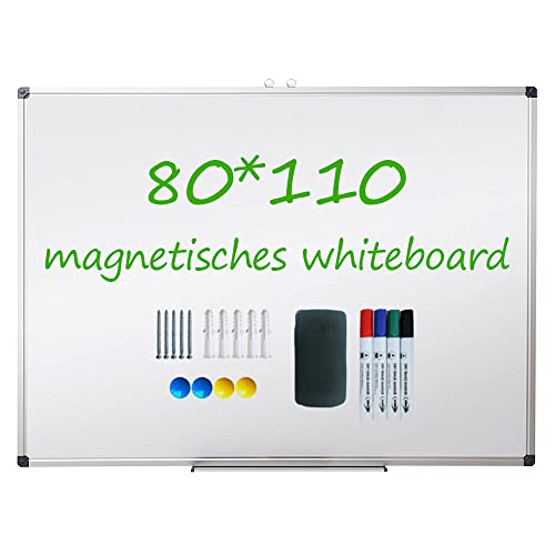 XIWODE Whiteboard mit Stiftablage, Pinnwand Tafel, Magnettafel, beschreibbar und magnetisch, mit kratzfeste Oberfläche, 110cm x 80cm, metal frame, dry erase, writting board von XIWODE