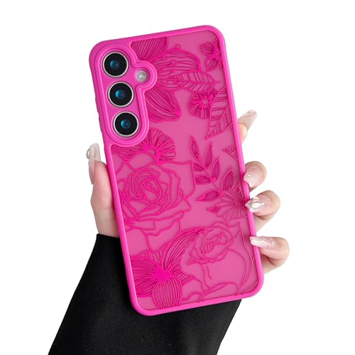 XIZYO Hülle für Samsung Galaxy S24 Plus, Niedlich Matt Rose Blume Floral Muster Stoßfest Handyhülle, für Mädchen Frauen Luxus Weiche TPU Schutzhülle, Rose Red von XIZYO