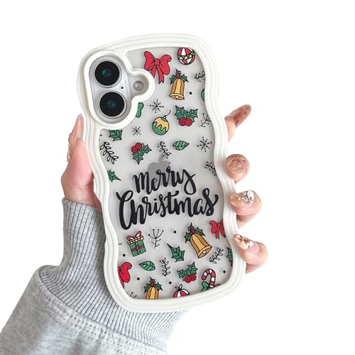 XIZYO Weihnachten Hülle für iPhone 16 Plus, Niedlich Weihnachts Muster Aesthetic Lockige Wellen Rahmenform Schutzhülle, für Mädchen Frauen Luxus Schlanke Weiche TPU Transparente Handyhülle von XIZYO