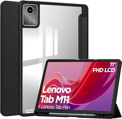 XLTTONG Hülle für Lenovo Tab M11 11 Zoll 2024, unterstützt automatische Aufwachen/Schlafen, Dreifalt-Ständer, Stifthalter und Acrylik-TPU-Kombination. (Schwarz) von XLTTONG