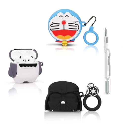 (3 Packung) Silikon Hülle für AirPods 4 Drahtlose Ohrhörer, für AirPods 4th Erzeugung Ohrhörer, mit Reinigung Stift Kit, XMBYGY Silikon Cartoon Ladecase Schutzhülle und Karabiner für Männer Frau von XMBYGY