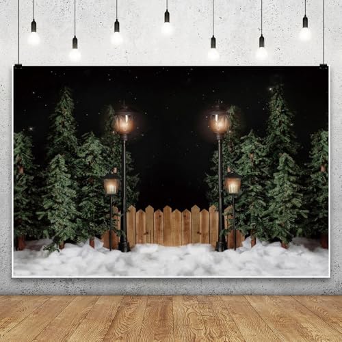 3 x 2,4 m Vinyl XMJJKUF Winter Nacht Hintergrund Schnee Weihnachten Kiefer Wald Straßenlicht Sternenhimmel Hintergrund Neujahr Urlaub Party Dekorationen Fotoshooting Requisiten von XMJJKUF