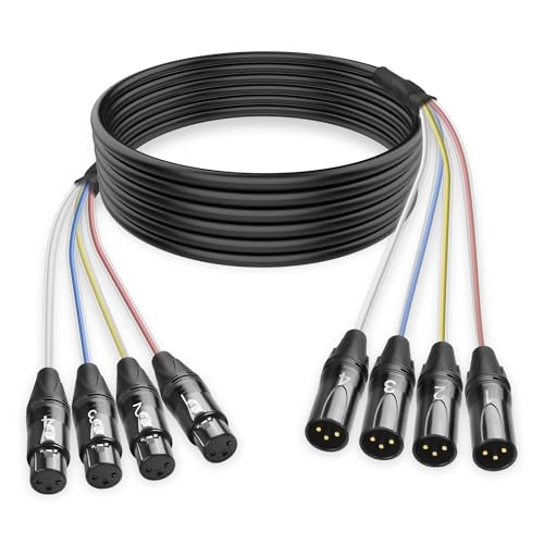 XMSJSIY 4-Kanal XLR Audio Schlange 3-Pin XLR Männlich zu Weiblich Splitter Mikrofon Aufnahme Farbcodierte Schlange Kabel Patchkabel für Live Bühne, Aufnahme, Studios - 2M/6.5FT (4-Kanal) von XMSJSIY