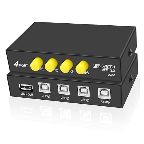 XMSJSIY USB B Drucker Switch Adapter 4 in 1 out USB 2.0 Drucker Sharing Switch 4 PC Share 1 Geräte Manueller Schalter 4 Port USB Sharing Switch Selector Hub für Drucker Tastatur Scanner Festplatte von XMSJSIY