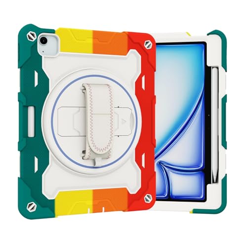 Tablet-Reise Kinderhülle Compatible with iPad Air 11 Zoll 2024, elastische Halterung mit mehreren Winkeln + 360° verstellbare, schwenkbare Handschlaufe, bruchfeste 3-in-1-Schale, sturzsicher, Schulter von XNCVBD