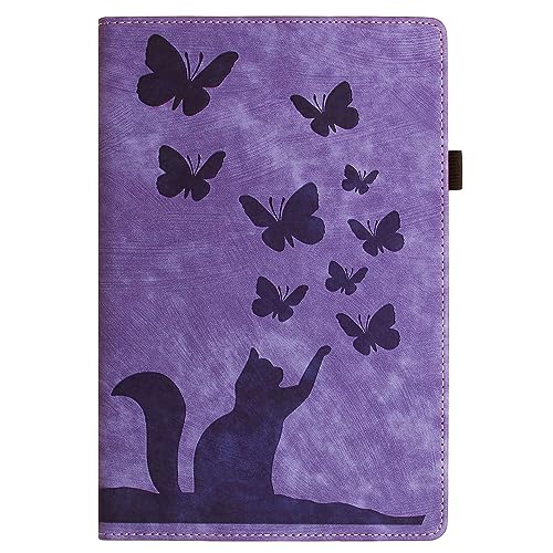 Tablet-Reise Kompatibel mit iPad Air 11 (2024) Geprägte Klappständer-Schutzhülle Flip Case Stoßfeste Tablet-Hülle aus PU-Leder mit Kartensteckplatz Tablet-Schutz(Purple) von XNCVBD