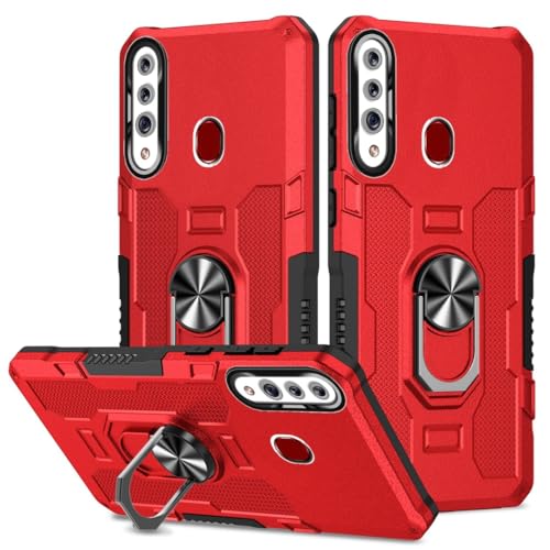 Telefonmode Kompatibel mit Samsung Galaxy A20s Hülle mit drehbarem Ringständer, robuste, stoßfeste Stoßstangenabdeckung, harte PC-Anti-Fall-Hülle Compatible with Samsung Galaxy A20s Telefonschutz(Red) von XNCVBD