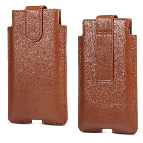 Telefonschutz Kompatibel mit Galaxy S24/S23/S22 Plus S24 FE/S23 FE Handy-Holster, hochwertige Echtleder-Holstertasche mit Gürtelschlaufe, kompatibel mit Google Pixel 8A/7A/6A Telefonzubehör(Brown) von XNCVBD