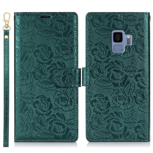 Telefonstil Kompatibel mit Samsung Galaxy S9 Wallet Case, PU-Leder, magnetisches Snap-Flip-Folio-Case mit Kartenhaltern, Ständer und Trageband, stoßfeste TPU-Innenschale, kompatibel mit Samsung Galaxy von XNCVBD