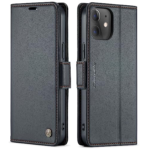 XTCASE Handyhülle für iPhone 12/12 Pro Hülle Premium Leder Case Klappbar Flip Cover Kartenfach Standfunktion Magnetverschluss Brieftasche Tasche Schutzhülle - Schwarz von XTCASE