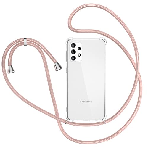 XTCASE Handykette für Samsung Galaxy A13 4G Hülle, Smartphone Necklace Handyhülle mit Band Transparent Schutzhülle Stossfest - Schnur mit Case zum Umhängen in Roségold von XTCASE