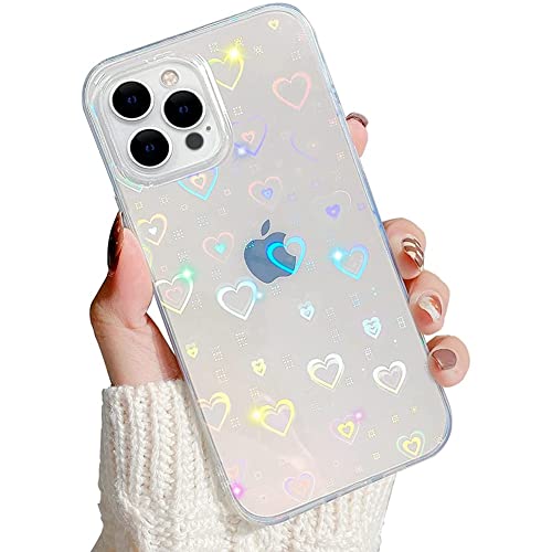 XTCASE für iPhone 12 Pro Max Hülle, Glitzer Farbverlauf Herz Muster Ultra Dünn Transparent Handyhülle Weich Silikon TPU Bumper Stoßfest + Hart PC Rückseite Kratzfest von XTCASE