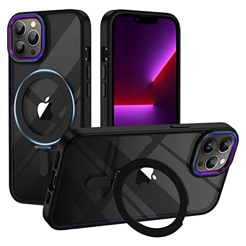 XTCASE für iPhone 13 Pro Hülle kompatibel mit Magsafe, Transparent Handyhülle für iPhone 13 Pro mit Magnet Ständer Kratzfeste PC Rückseite + TPU Bumper - Schwarz von XTCASE