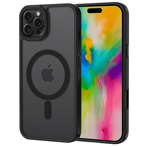 XTCASE für iPhone 16 Pro Hülle Magnetisch kompatibel mit Magsafe, Matt Transluzente Handyhülle für iPhone 16 Pro Kratzfeste PC Rückseite + TPU Bumper - Schwarz von XTCASE