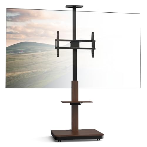 XTRARM Elite mobiler, höhenverstellbarer TV Ständer für 40-86 Zoll und max. 60 kg, neigbarer Standfuß bis max. VESA 600x400, mit Ablagen und Steckerleiste (Walnuss, Manueller) von XTRARM