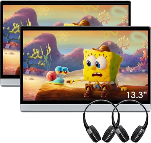 XTRONS 2PCS 13,3 Zoll Rücksitz Android 2GB 32GB Auto TV Kopfstütze Monitor Tablet FHD IPS 1920 * 1080 Bildschirm mit HD RCA Eingang Gegenseitige Steuerung Zwei Lautsprecher Inklusive Kopfhörer von XTRONS