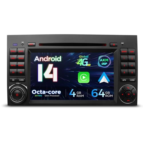 XTRONS 7 Zoll IPS Android 14 Autoradio Multimedia Player Octa Core 4+64GB für Mercedes Benz W245 Eingebautes 4G LTE Gyroskop-Sensoren Car Play AKM DSP GPS Bluetooth WiFi Optional DAB OBD TPMS DVR von XTRONS