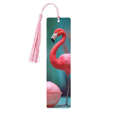 Exquisites Holz-Lesezeichen mit rotem Flamingo-Ananas-Druck, Lesezeichen für Buchliebhaber, Lesezeichen für Buchliebhaber von XTYGETY