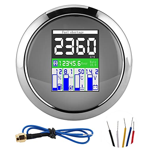 XTevu Multifunktionsanzeige, Kraftstoffanzeige, Kraftstoffstand, Öldruck, Wassertemperatur, einstellbarer Drehzahlmesser, Voltmeter, Spannungsanzeige für Auto, Außenbordmotorrad (White Dial) von XTevu