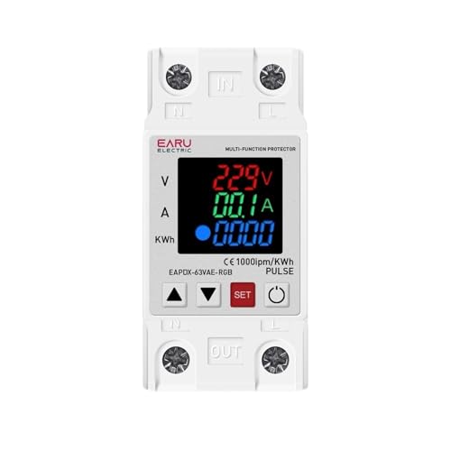 63A 230V 3IN1 Display Din Schiene Einstellbar Über Spannung Strom Unter Spannung Schutz Gerät Schutz Relais 220V KWH Rot blau von XWMSCLAK