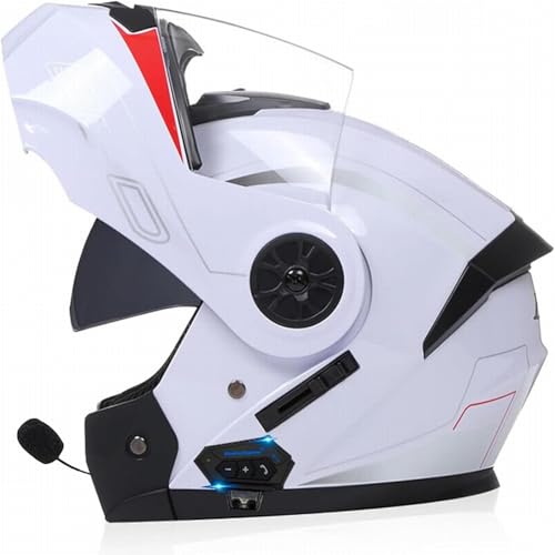 Klapphelm Bluetooth Helm Motorradhelm Integralhelme mit Doppelvisier und Mikrofon Motorradhelm Klappbar ECE Zertifiziert für Herren Damen E,S(55-56cm) von XYFGODEM