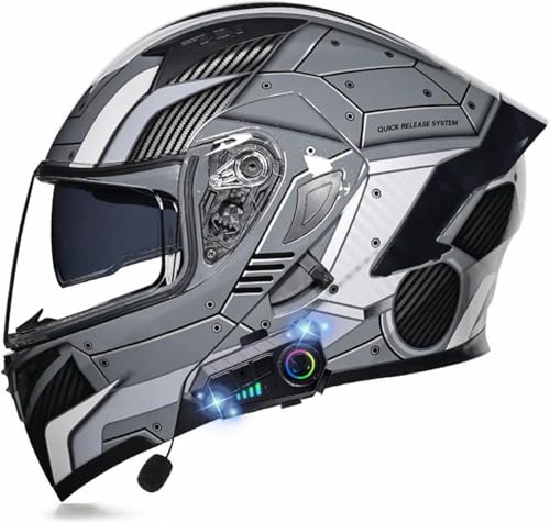 Modularer Motorradhelm Bluetooth Klapphelm Integralhelm mit Doppelvisier und Mikrofon für Automatische Reaktion mit ECE Zulassung für Damen und Herren A,M(55-56cm) von XYFGODEM