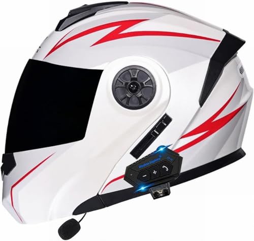 Motorrad Hochklappbar Modularer Integraler Bluetooth Motorradhelm mit Mikrofon mit Doppeltem Antibeschlag Visier für Erwachsene ECE Zertifiziert Männer und Frauen E,XL(61-62cm) von XYFGODEM