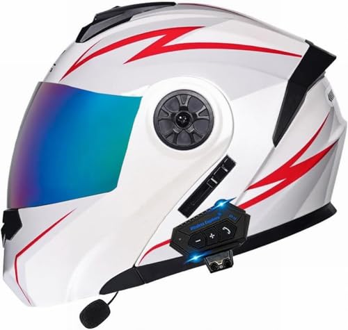 Motorrad Hochklappbar Modularer Integraler Bluetooth Motorradhelm mit Mikrofon mit Doppeltem Antibeschlag Visier für Männer und Frauen Erwachsene ECE Zertifiziert D,M(57-58cm) von XYFGODEM