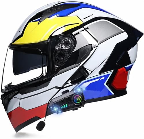 Motorradhelm Klapphelm mit Doppelvisier Modularer mit Bluetooth and Eingebautem Mikrofon ECE Zertifiziert für Erwachsene Frauen Männer P,L(57-58cm) von XYFGODEM