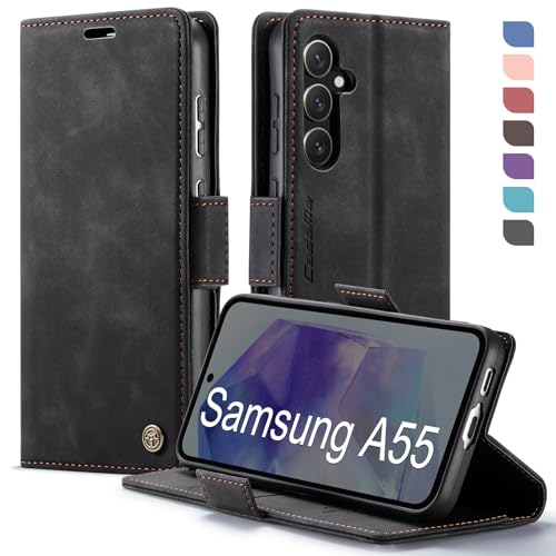 XYGLOW Handyhülle für Samsung Galaxy A55 5G Hülle Klappbar Premium PU Lederhülle Klapphülle【RFID Schutz】 Kartenfach Standfunktion Schutzhülle für Samsung A55 5G Flip Case Wallet Tasche Cover, Schwarz von XYGLOW