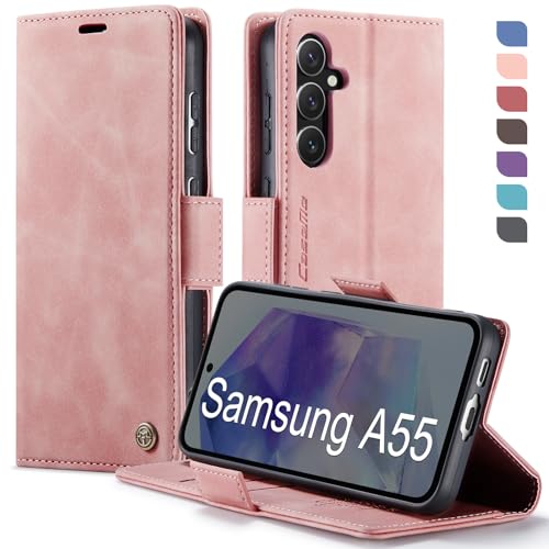 XYGLOW Handyhülle für Samsung Galaxy A55 5G Hülle Klappbar Premium PU Lederhülle Klapphülle【RFID Schutz】 Kartenfach Standfunktion Schutzhülle für Samsung A55 5G Flip Case Wallet Tasche Cover, Rosa von XYGLOW