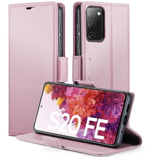 XYGLOW Handyhülle für Samsung Galaxy S20 FE Hülle Premium Leder Klappbar Kartenfach Magnet Standfunktion RFID Schutzhülle für Samsung S20 FE 4G/5G Flip Case Wallet Klapphülle Lederhülle Rosa Gold 6,5" von XYGLOW